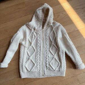 Vintage Tamia Hand Knit Chunky Cable Knit Fisherman Zip Hooded Sweater Sz XL